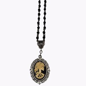 Gothic Skeleton Lady Cameo Necklace Steampunk Skull Goth Fashion Jewelry Women